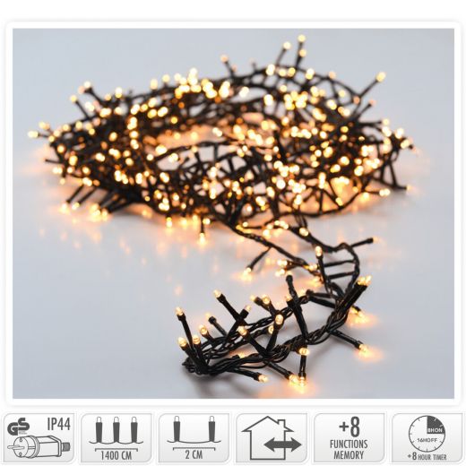 Microcluster - 700 led - 14m - warm wit - Timer - Lichtfuncties - Geheugen - Buiten