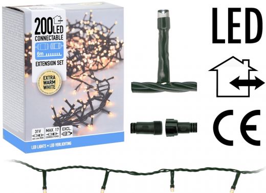 Koppelbare Kerstverlichting - 200 LED - 6m - warm wit
