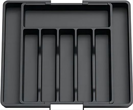 Verstelbare Bestekbak - Uitschuifbaar naar 8 Vaks - 33-57 x 38 x 5.5 cm - Zwart