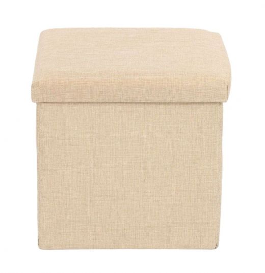 Ceruzo Poef - Beige - 38x38x38 cm - Opvouwbaar - Hocker met Opbergruimte