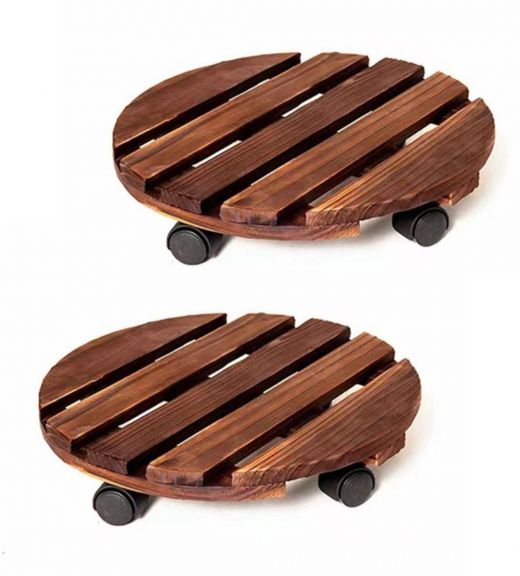 Ceruzo 2x Plantentrolley met Wieltjes - Rond 30 cm - Hout 