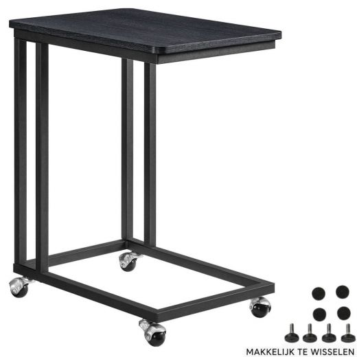 Ceruzo Bijzettafel op Wieltjes - 40x30x60 cm - zwart