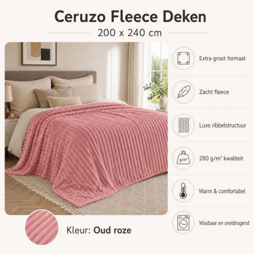 Ceruzo Fleece deken - 200x240 cm - roze