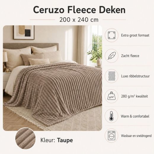 Ceruzo Fleece deken - 200x240 cm - taupe