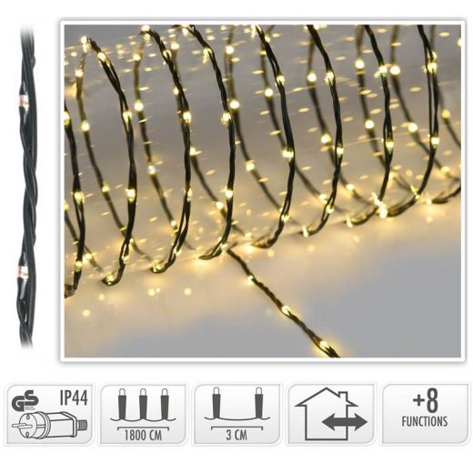 LED Verlichting 600 LED - 18 meter - warm wit - voor binnen en buiten - 8 Lichtfuncties - Soft Wire 