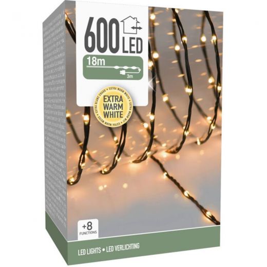 LED Verlichting 600 LED - 18 meter - extra warm wit - voor binnen en buiten - 8 Lichtfuncties - Soft Wire 