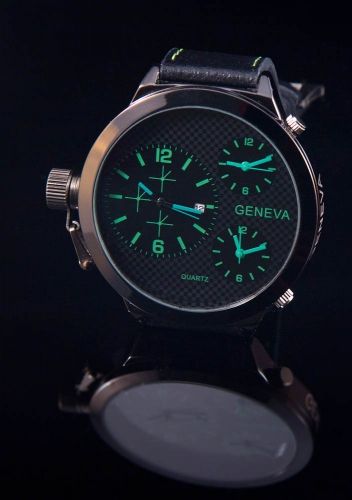 Geneva XXL Classic Tripple herenhorloge kleur groen/zwart