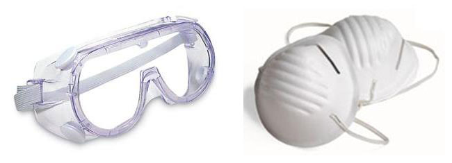 Set van twee veiligheidsbrillen en tien stofmaskers voor de klusser